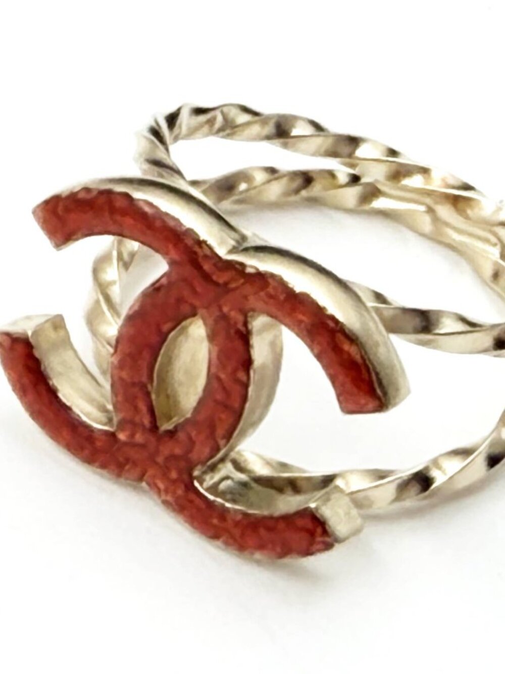 Chanel Red CC Double Twisted Ring